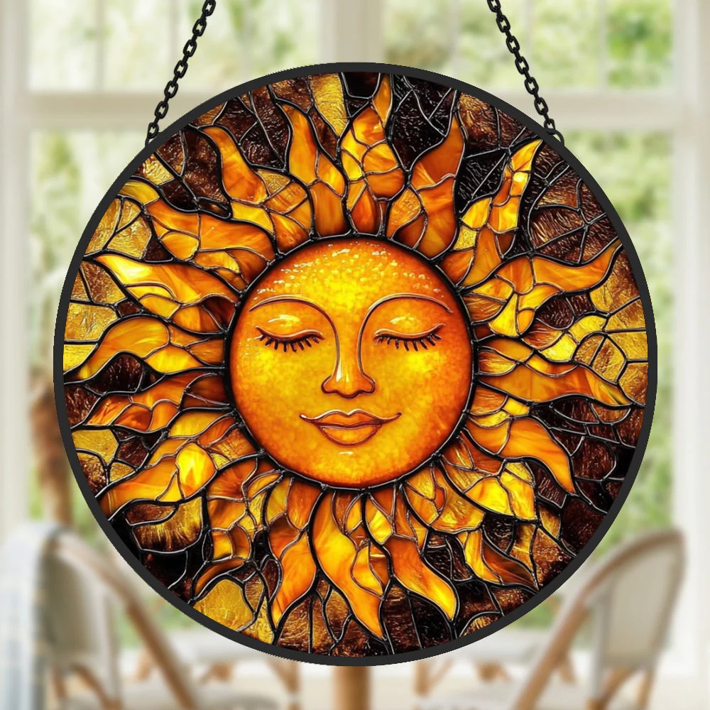 Visage Radieux du Soleil Attrape-Soleil Décoratif en Vitrail à Suspendre - Image 2