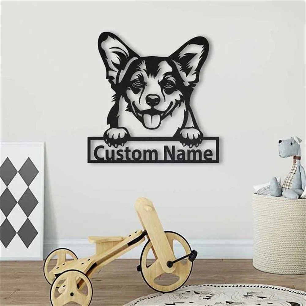 Welsh Corgi Art Mural en Métal Personnalisé pour Amoureux des Chiens